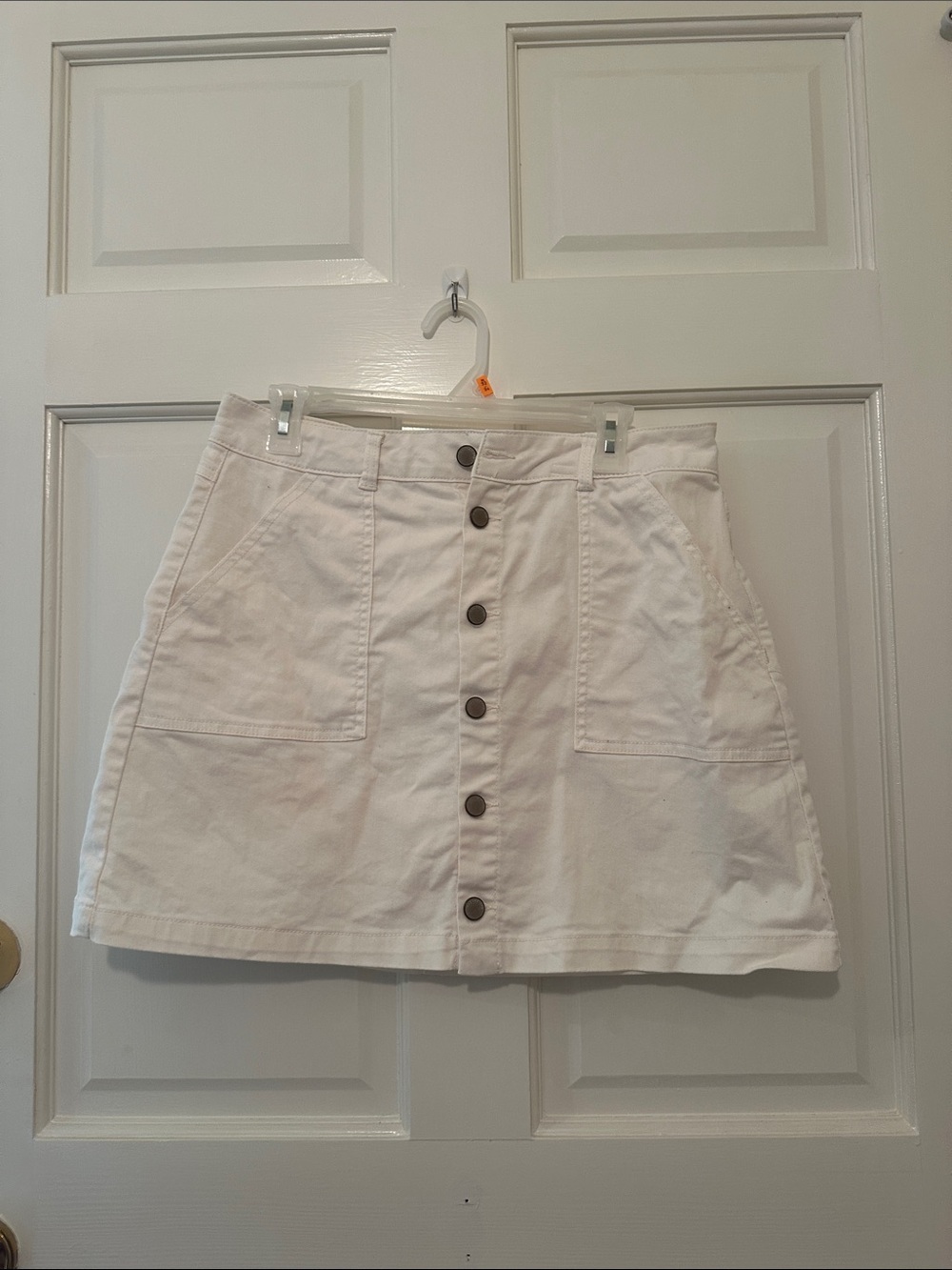 White Button-Front Denim Skirt